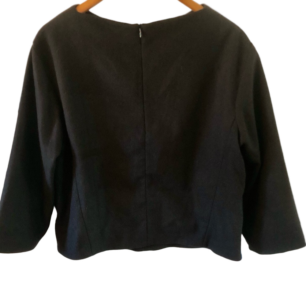 Narciso Rodriguez Black Wool Top Women's Boxy Boatneck 3/4 Sleeves Back Zipper - Picture 9 of 15